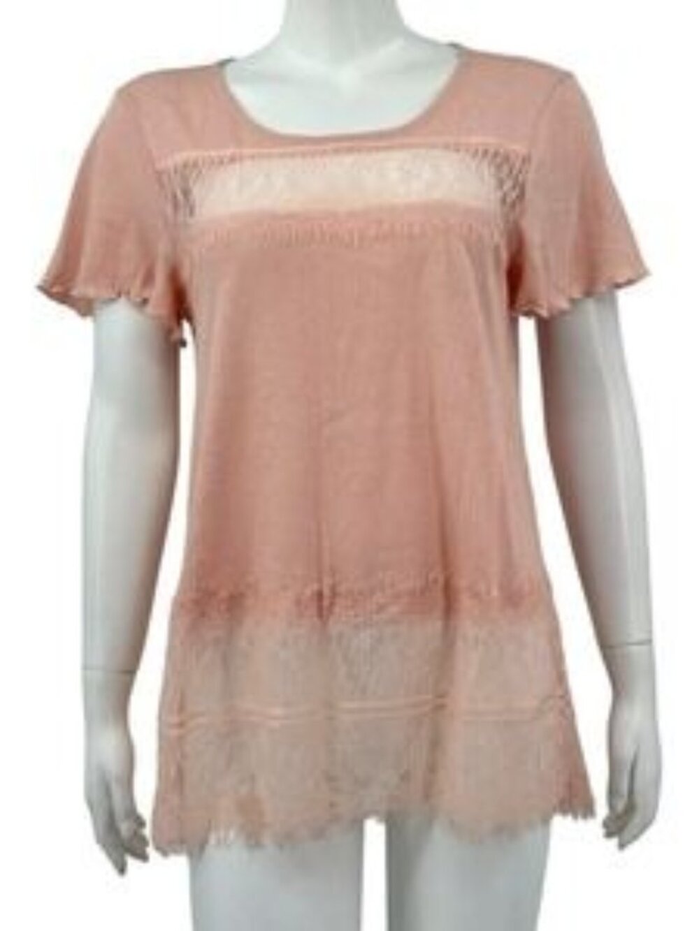 NWT Deletta Anthropologie Pink/Peach Eyelash Lace Flutter Sleeve Top